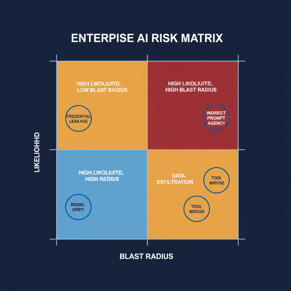 Matrix plotting agent threat categories by likelihood and impact