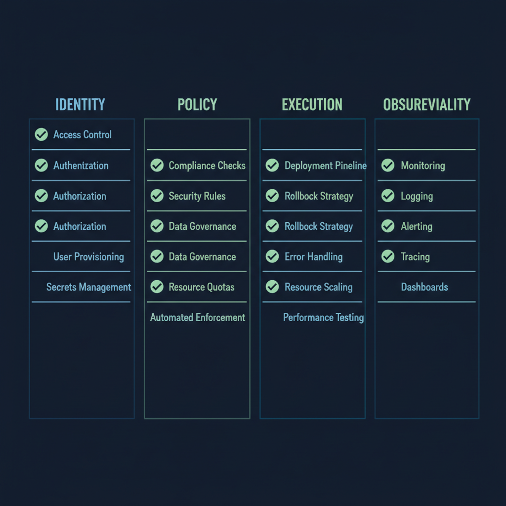 Checklist graphic of twenty AI agent production readiness controls